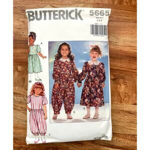 Vintage 1990s Butterick 5665 Sewing Pattern Size 2-3 Dress or Jumpsuit COMPLETE